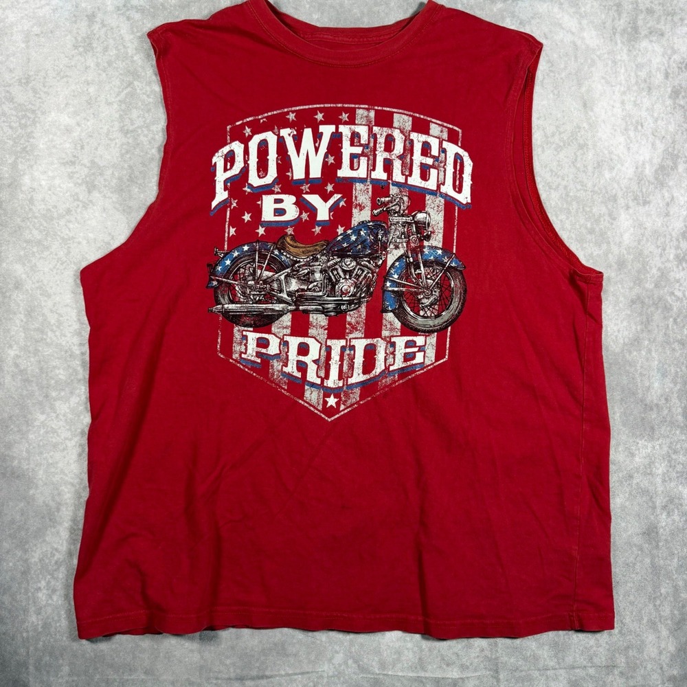 Celebrate Patriotic Mens XL Red Muscle Tee Powered By Pride Motorcycle Graphic